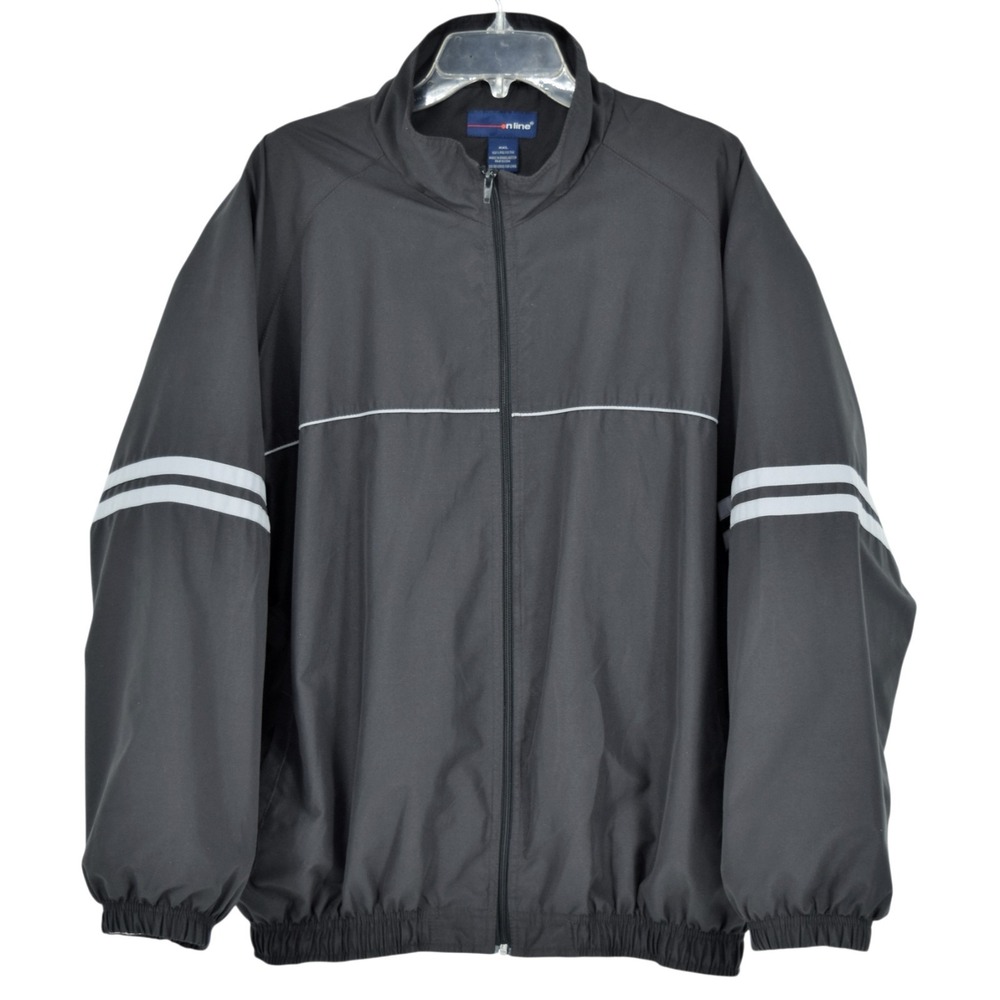 Vintage On Line Windbreaker Jacket Men XXL Black Dual Stripe Full Zip Mesh Lined